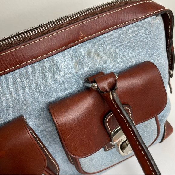DOONEY & BOURKE Signature Mono Canvas Brown Leather Double Pocket Satchel - Picture 14 of 15